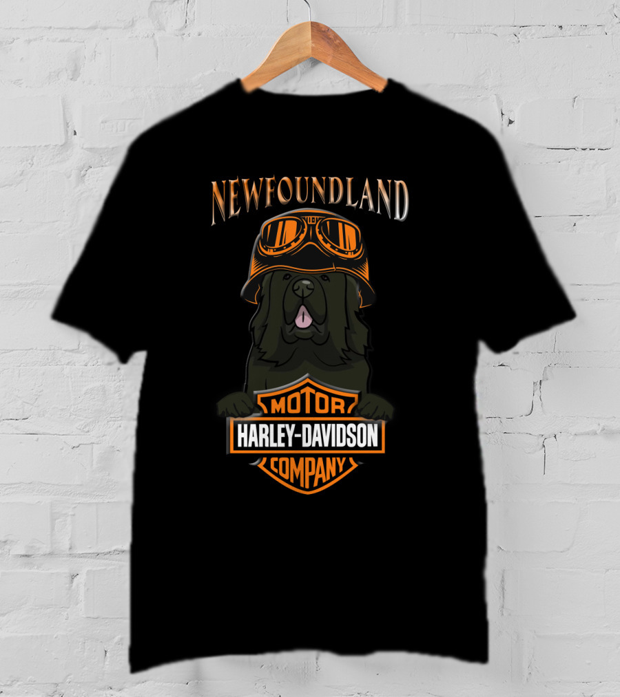 Newfoundland Harley Davidson Motor Company Dog With Goggles T-Shirt