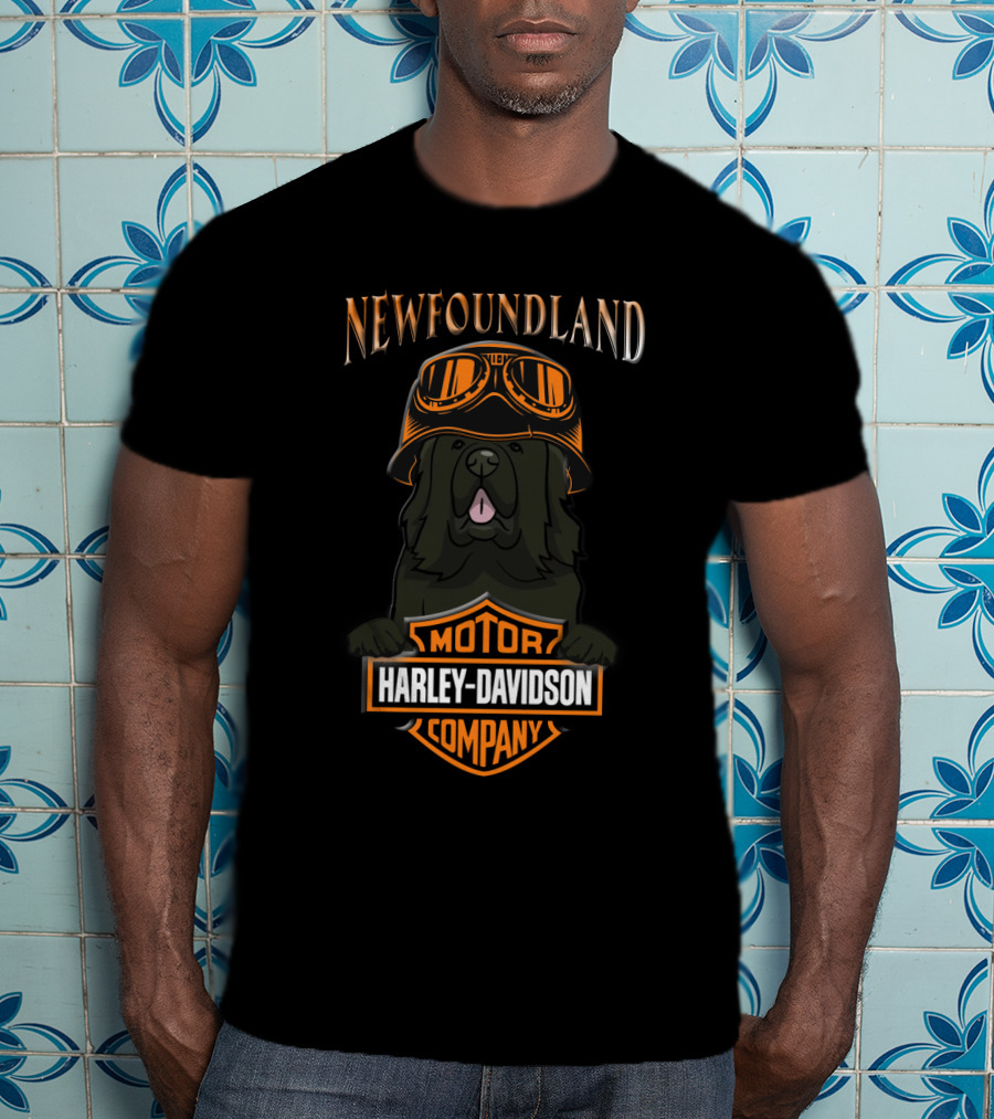 Newfoundland Harley Davidson Motor Company Dog With Goggles T-Shirt