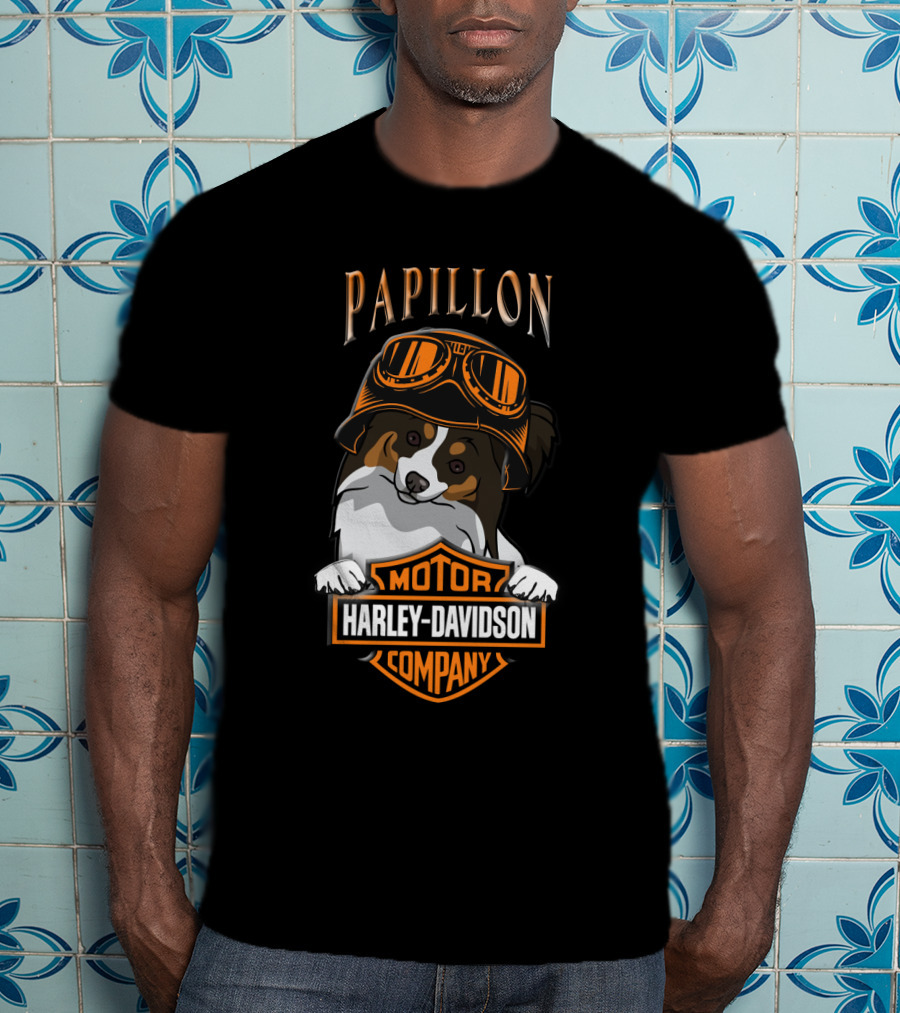 Papillon Harley Davidson Motor Company Dog Goggles T-Shirt