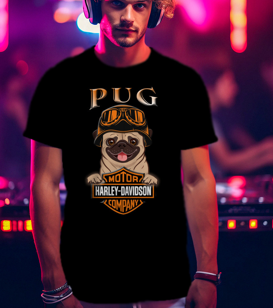 Pug Harley Davidson Motor Company Motorcycle Goggles T-Shirt