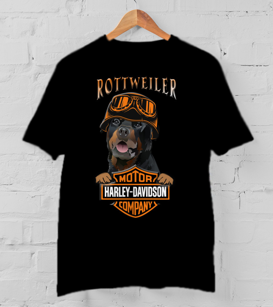Rottweilers Harley Davidson Motorcycle Company Logo With Helmeted Dog T-Shirt