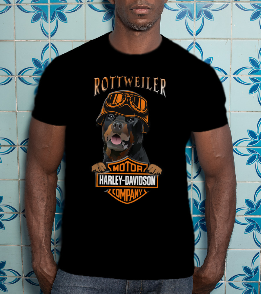Rottweilers Harley Davidson Motorcycle Company Logo With Helmeted Dog T-Shirt