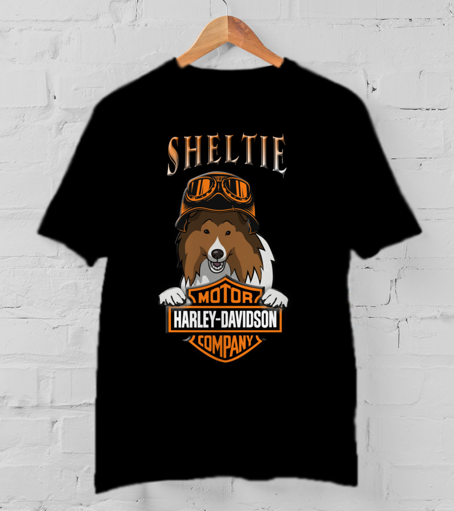 Sheltie Harley Davidson Motor Company Dog In Goggles T-Shirt