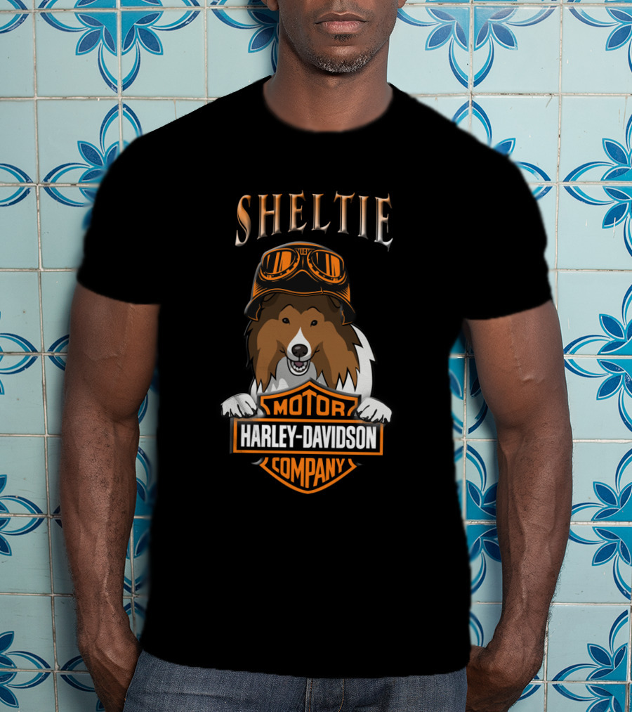 Sheltie Harley Davidson Motor Company Dog In Goggles T-Shirt