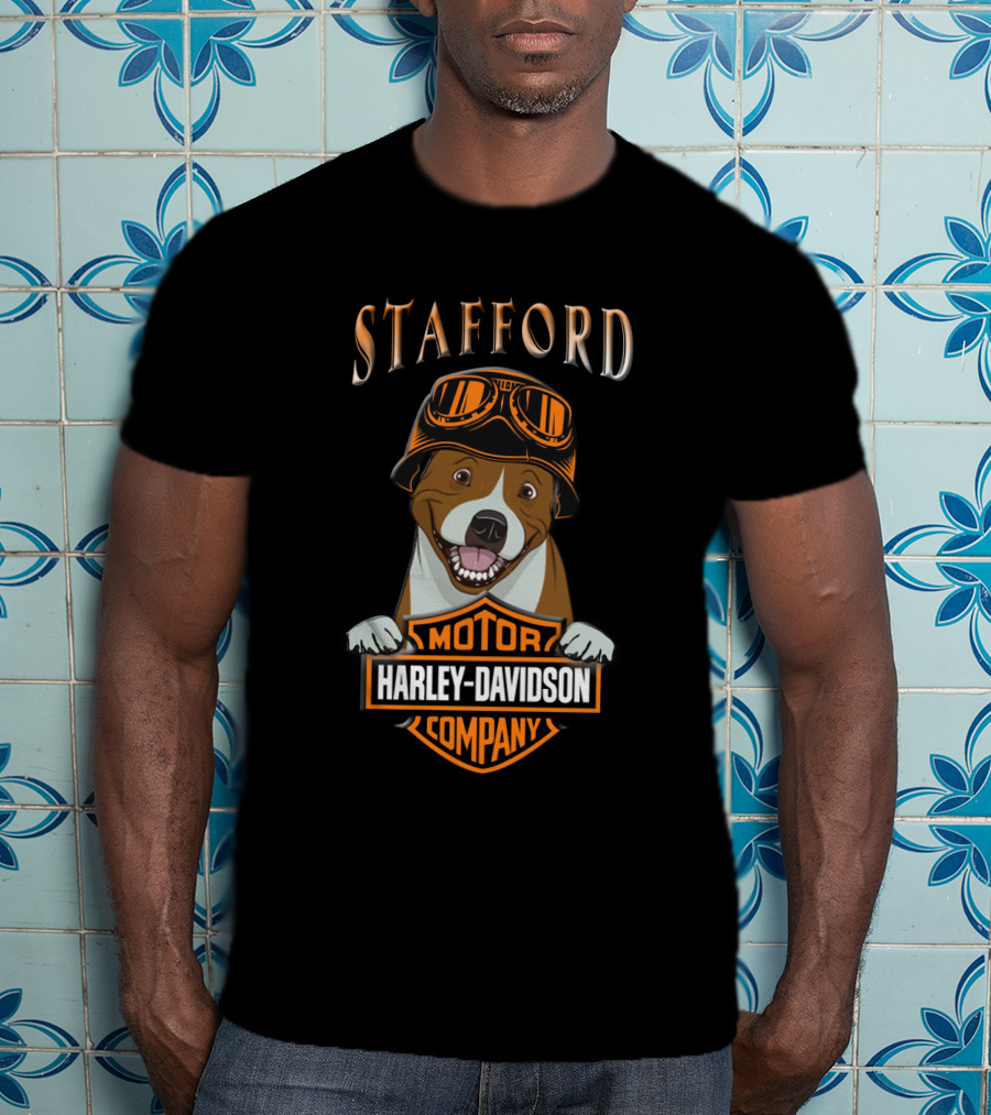 Stafford Harley Davidson Motor Company Staffordshire Bull Terrier T-Shirt
