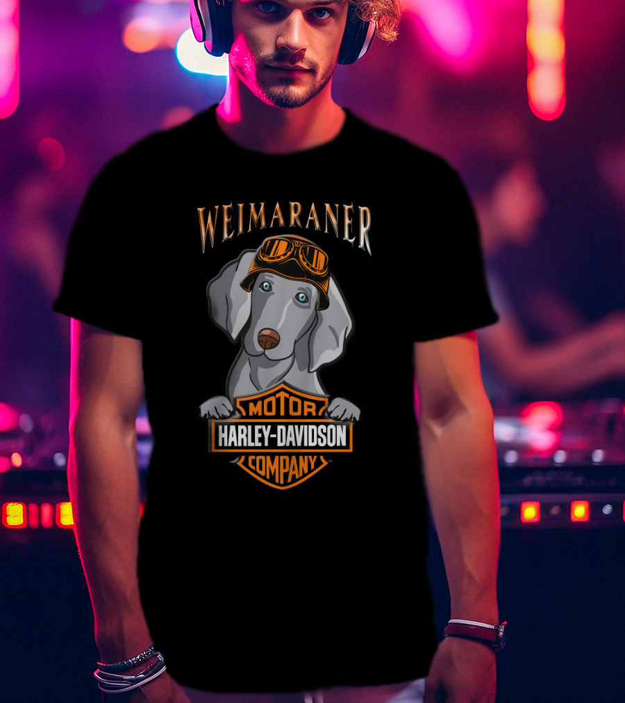 Weimaraner Harley Davidson Motor Company Logo With Goggles Dog T-Shirt