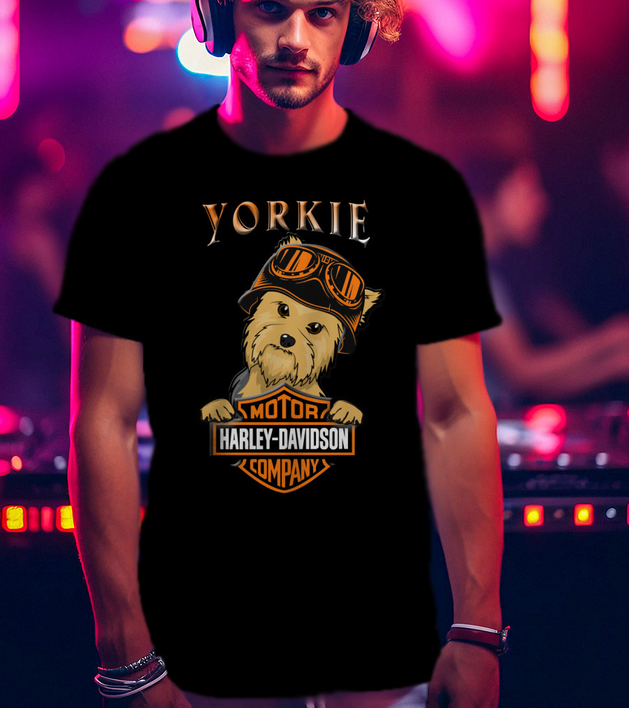 Yorkie Harley Davidson Motorcycle Dog With Goggles T-Shirt