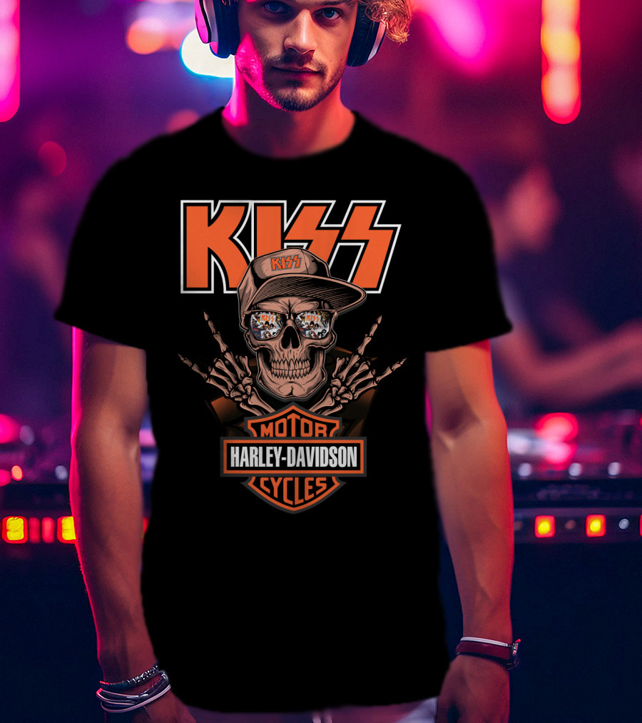 Kiss Harley Davidson Motor Cycles Skull Logo T-Shirt