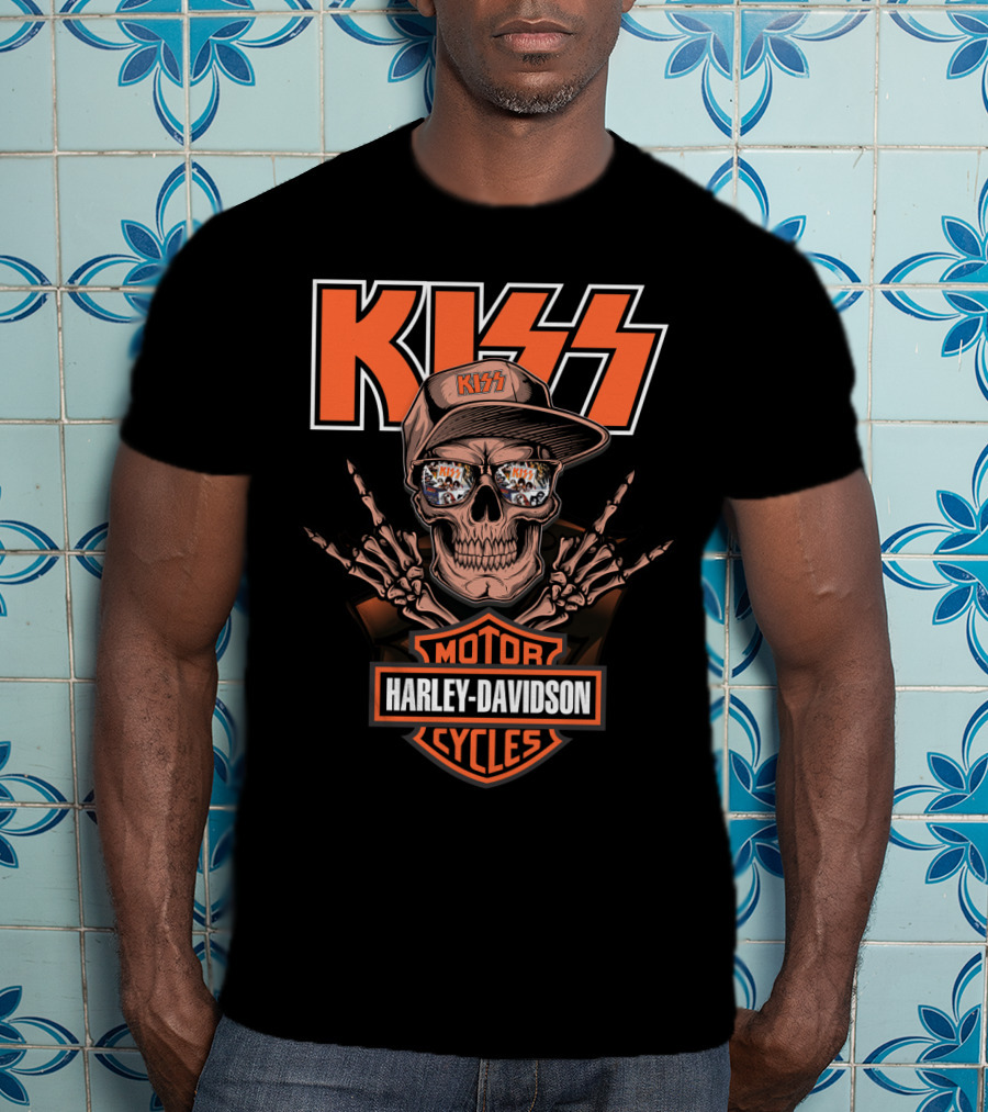 Kiss Harley Davidson Motor Cycles Skull Logo T-Shirt