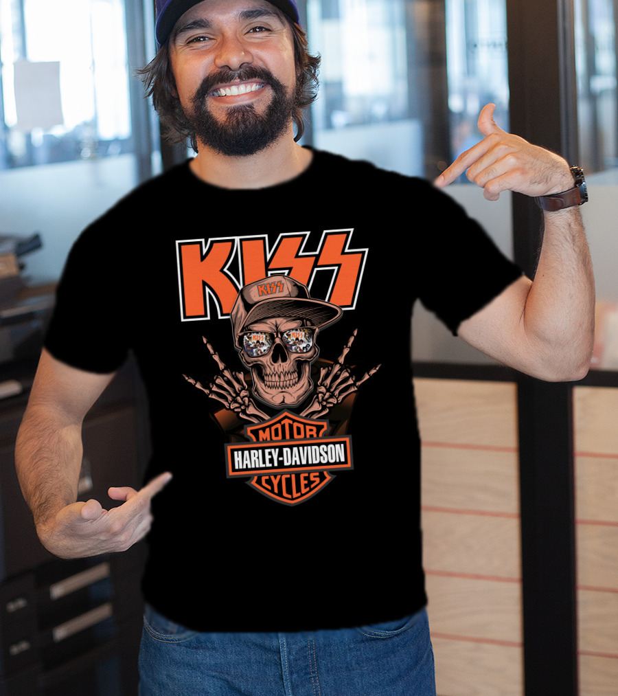 Kiss Harley Davidson Motor Cycles Skull Logo T-Shirt