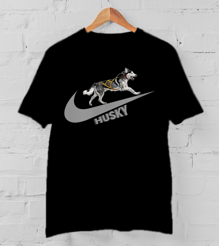 Husky Nike Logo With Running Dog On Swoosh T-Shirt