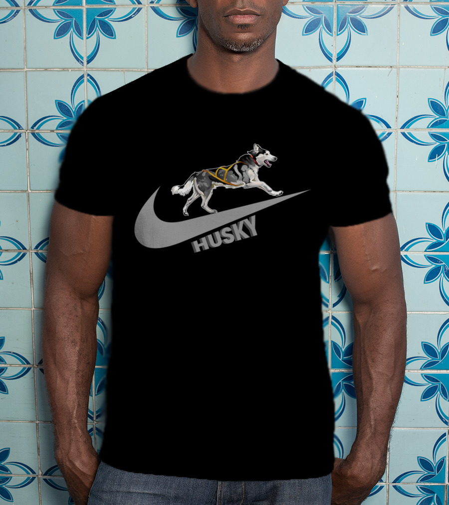 Husky Nike Logo With Running Dog On Swoosh T-Shirt