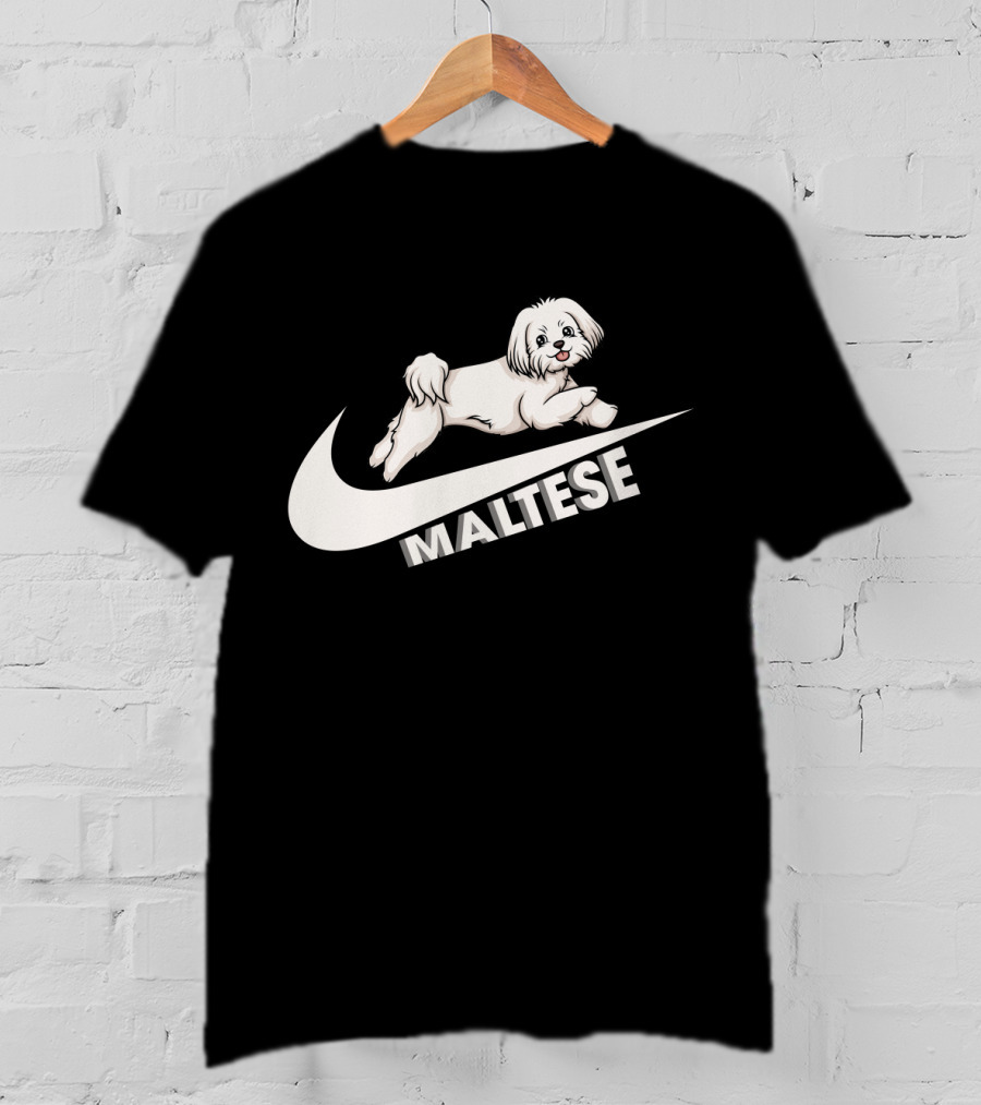 Maltese Dog With Nike T-Shirt
