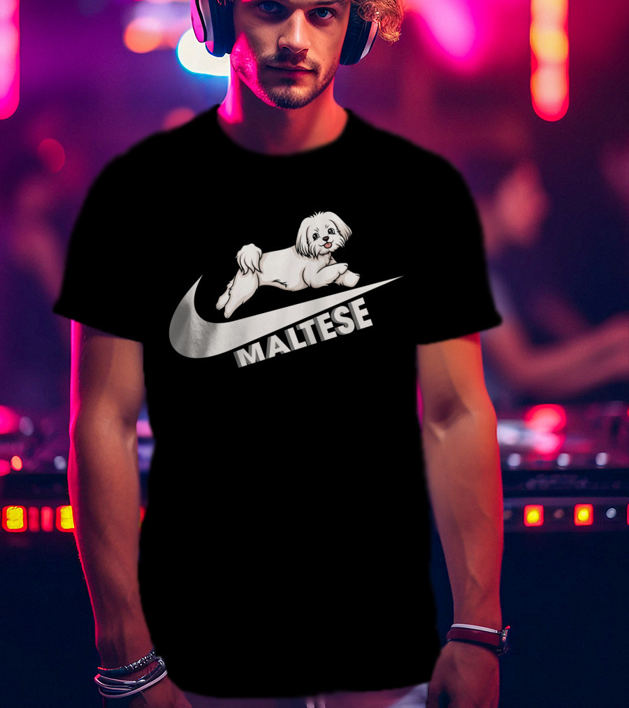 Maltese Dog With Nike T-Shirt