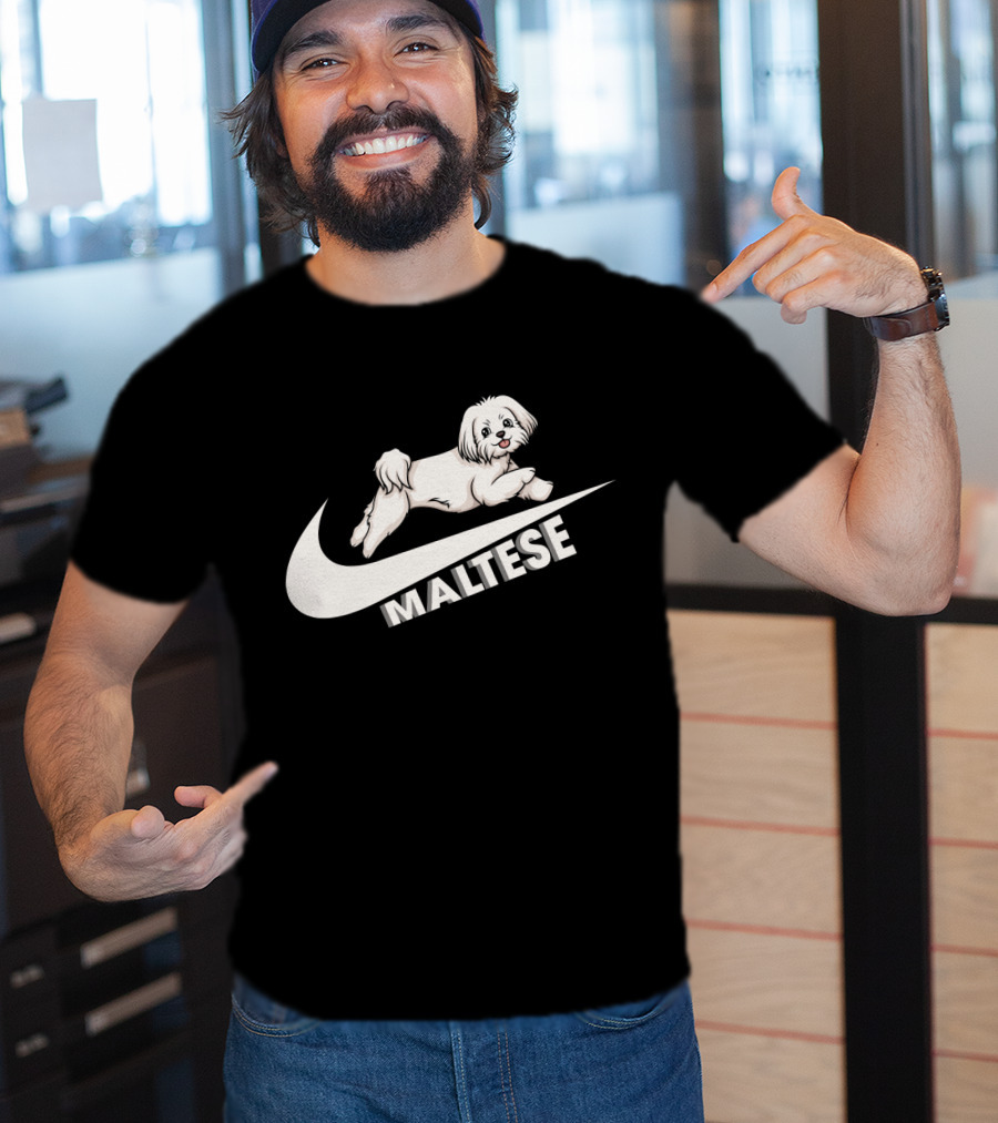 Maltese Dog With Nike T-Shirt