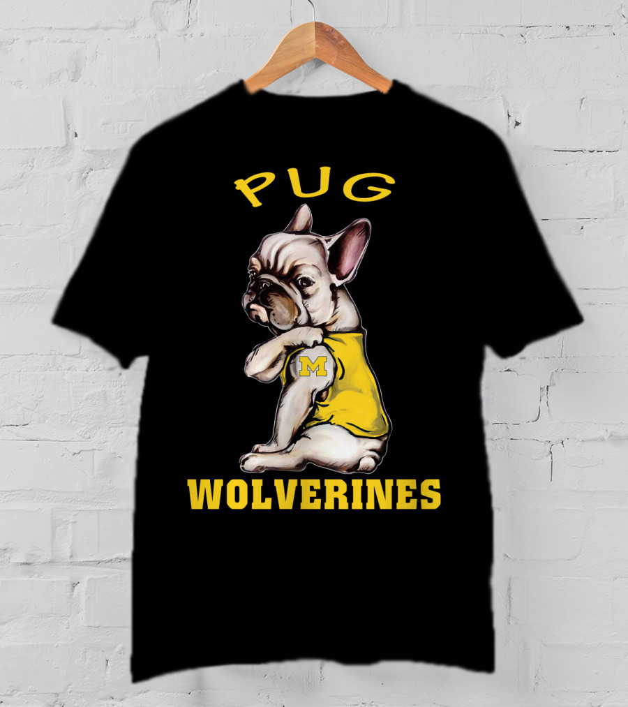 Pug Wolverines M Football Dog T-Shirt