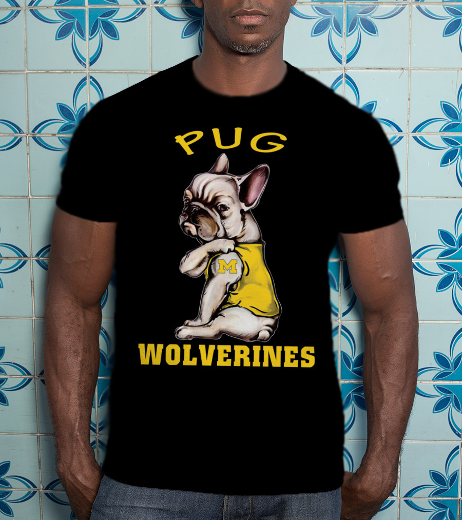 Pug Wolverines M Football Dog T-Shirt
