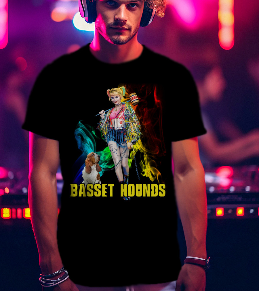 Harley Quinn Basset Hounds Colorful Smoke T-Shirt