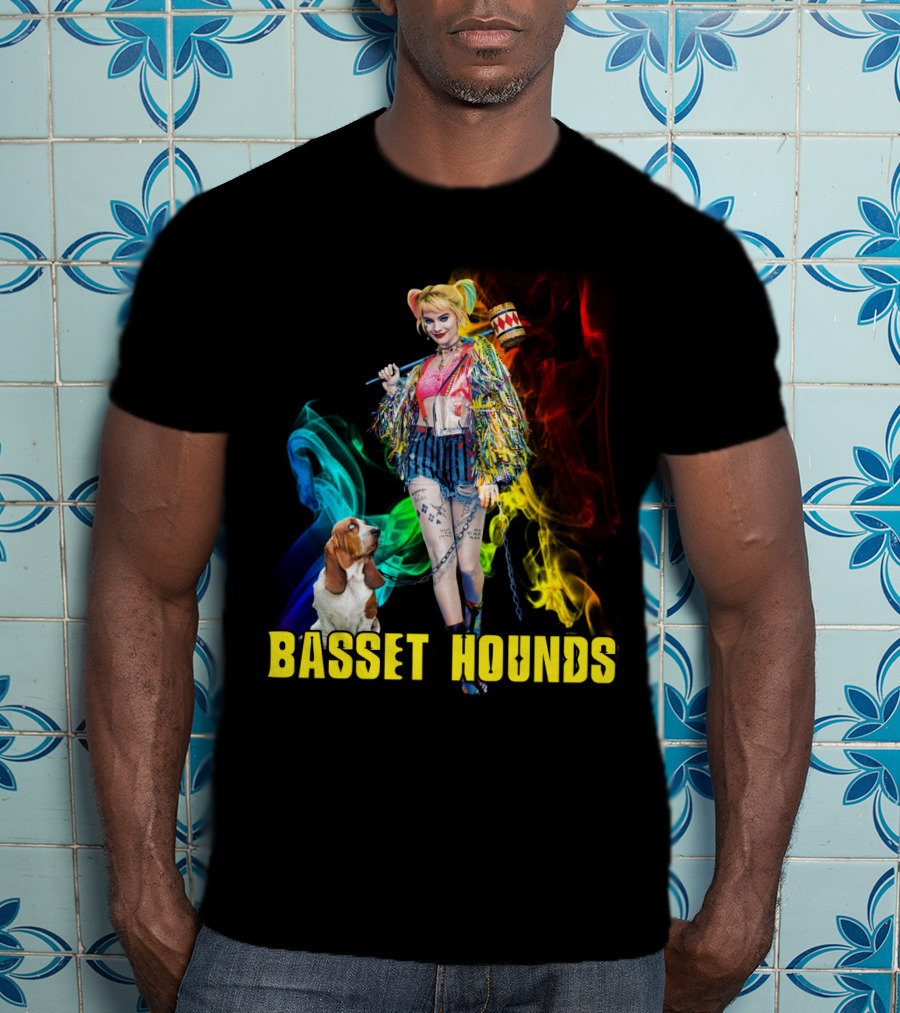 Harley Quinn Basset Hounds Colorful Smoke T-Shirt