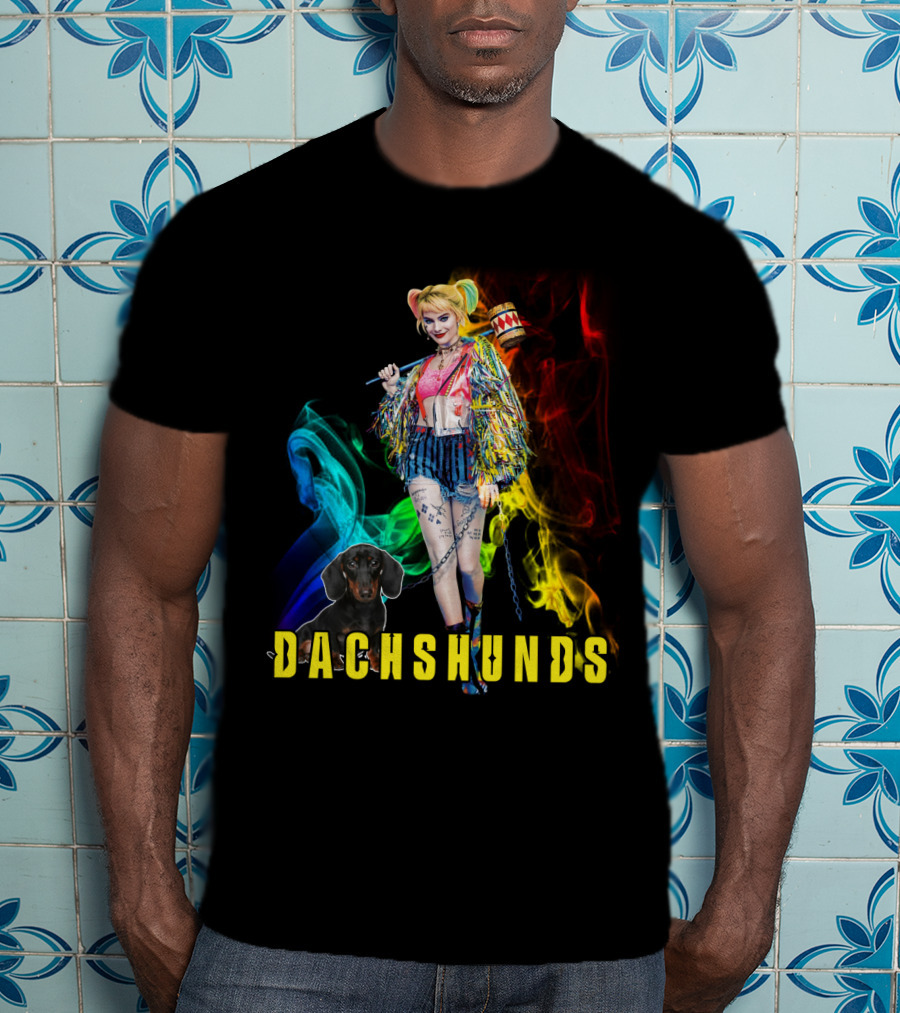 Dachshunds Harley Quinn Colorful Smoke Design Dh T-Shirt