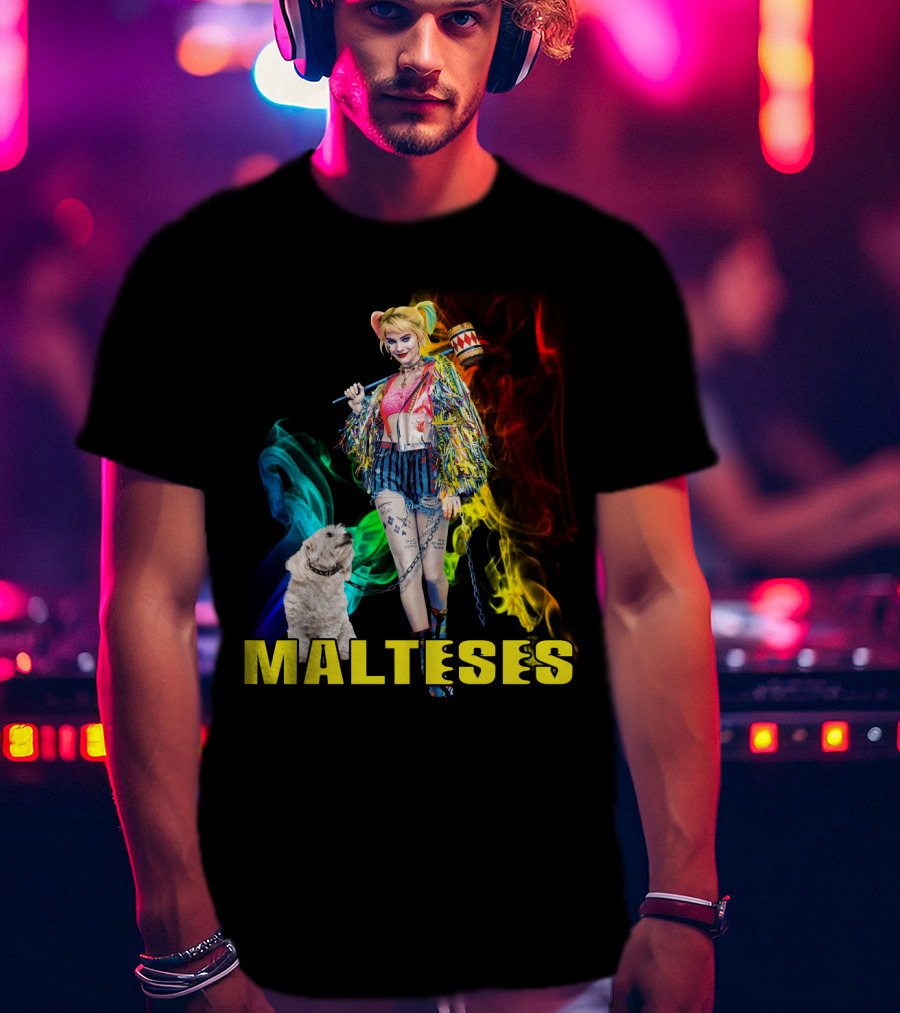 Harley Quinn Colorful Rainbow Malteses T-Shirt