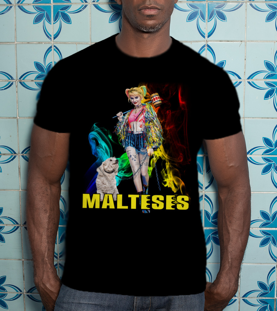 Harley Quinn Colorful Rainbow Malteses T-Shirt