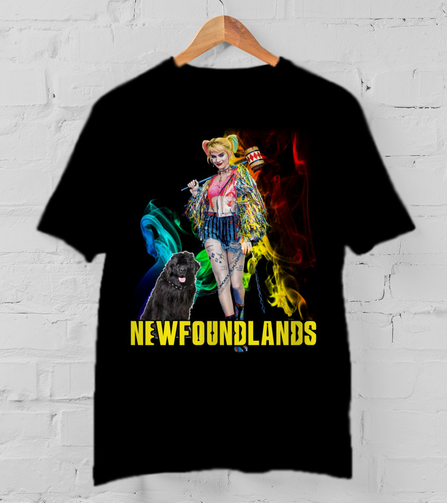 Harley Quinn Newfoundlands Comic Character Newfoundland Dog Colorful Smoke T-Shirt