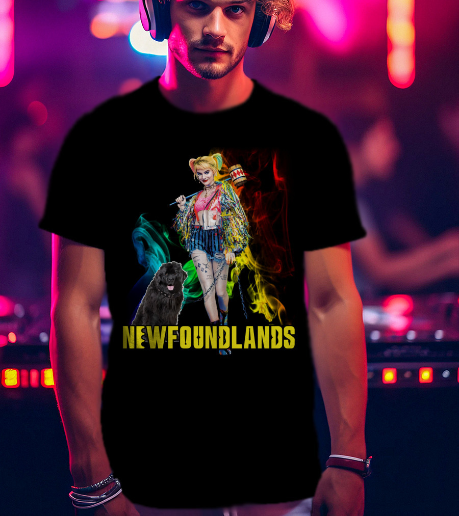 Harley Quinn Newfoundlands Comic Character Newfoundland Dog Colorful Smoke T-Shirt