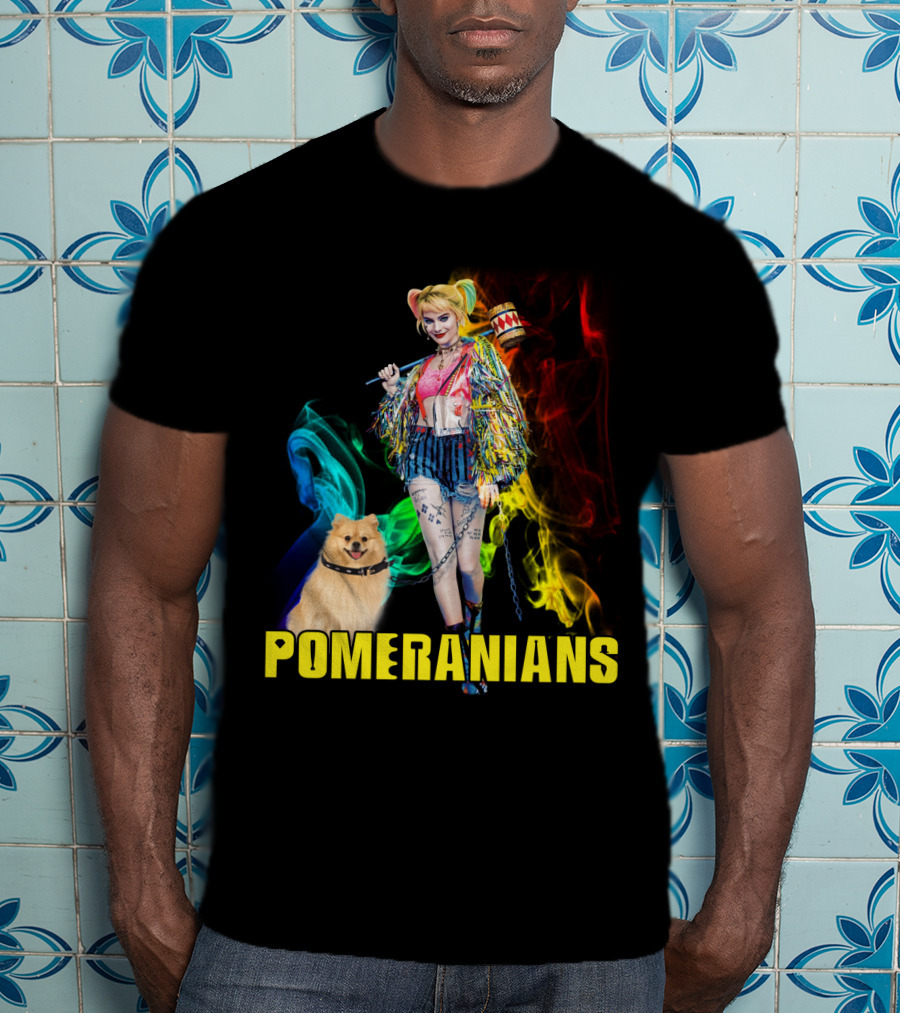 Harley Quinn Pomeranians Colorful Smoke T-Shirt