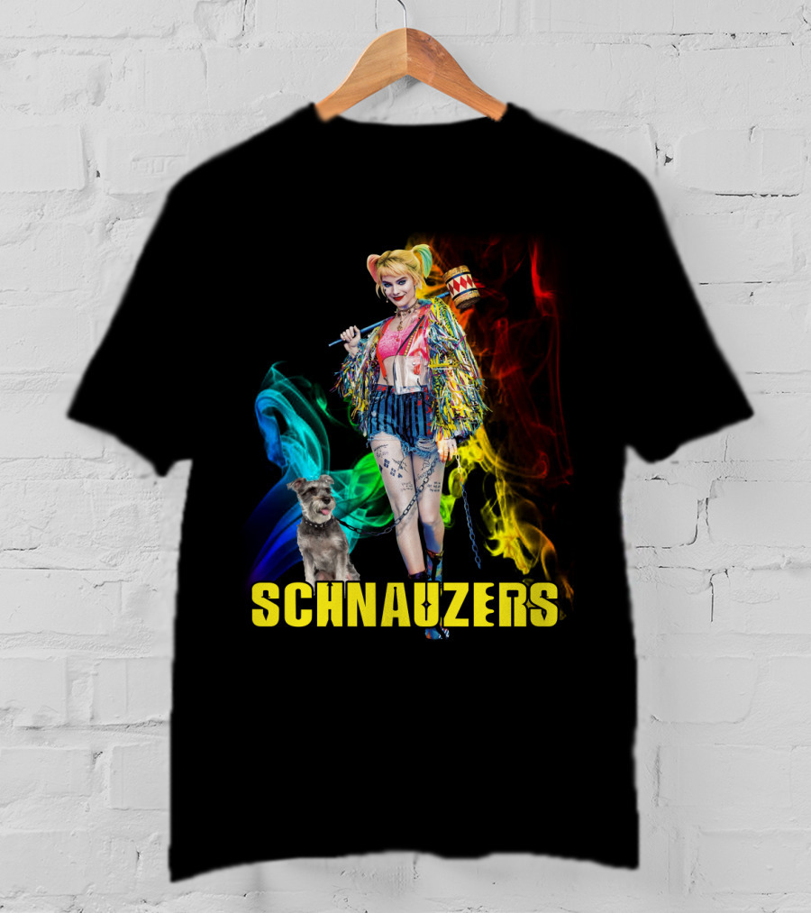 Harley Quinn Schnauzers Colorful Comic Style T-Shirt
