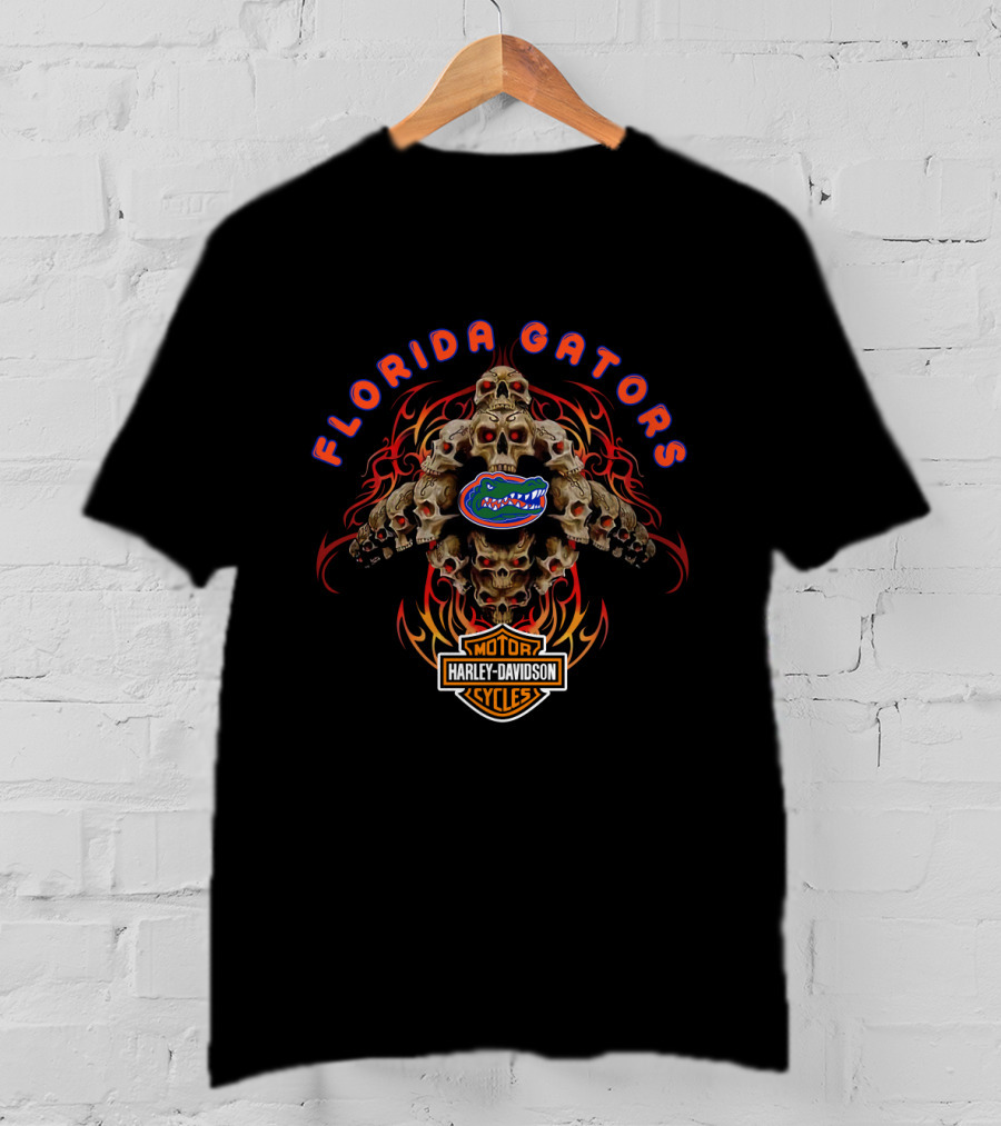 Florida Gators Harley Davidson Motorcycles Skull Flames T-Shirt
