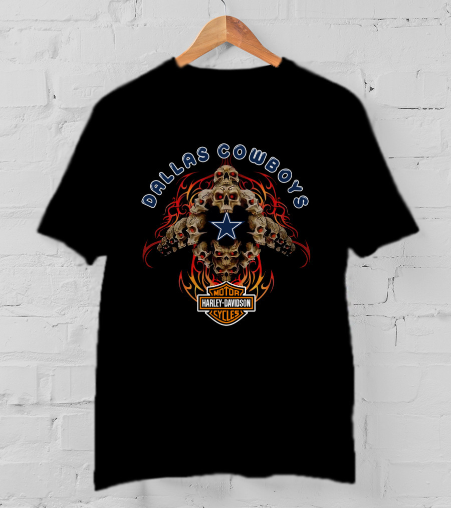 Dallas Cowboys Harley Davidson Skull Flame Star T-Shirt