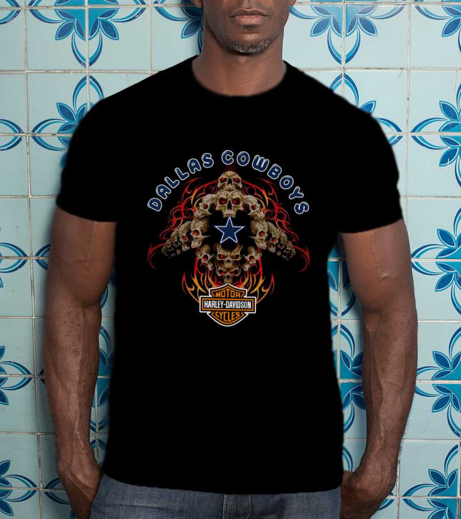 Dallas Cowboys Harley Davidson Skull Flame Star T-Shirt