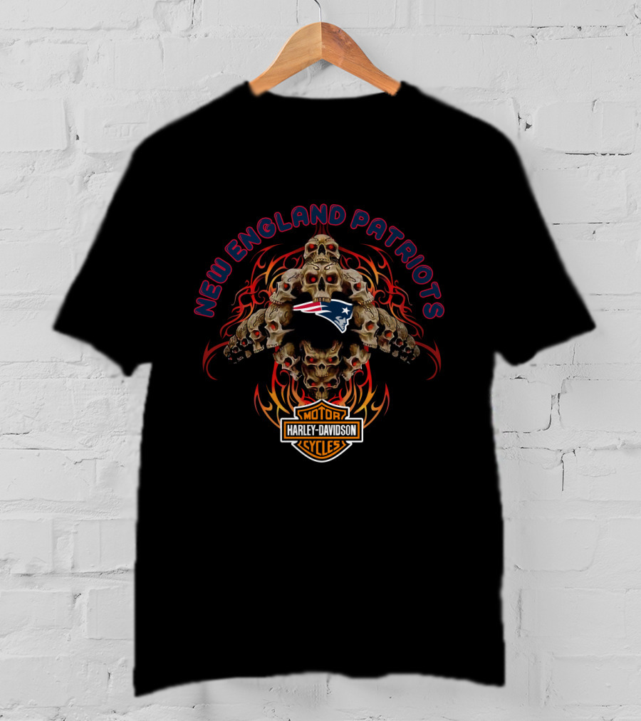 New England Patriots Harley Davidson Motorcycles Skulls T-Shirt