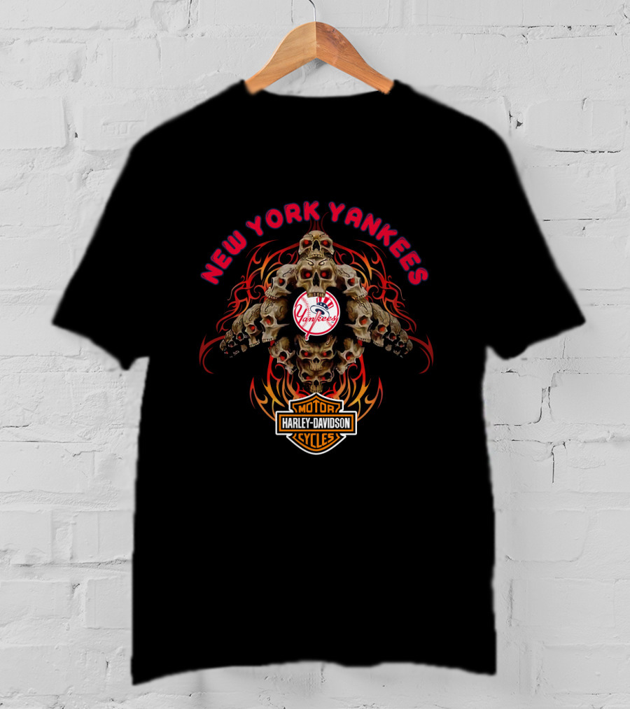 New York Yankees Harley Davidson Skull Collection T-Shirt