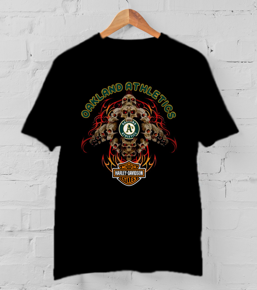 Oakland Athletics Harley Davidson Motorcycle Dh 43 Skulls T-Shirt