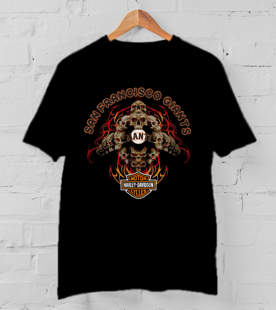 San Francisco Giants Harley Davidson Motorcycle Skulls T-Shirt