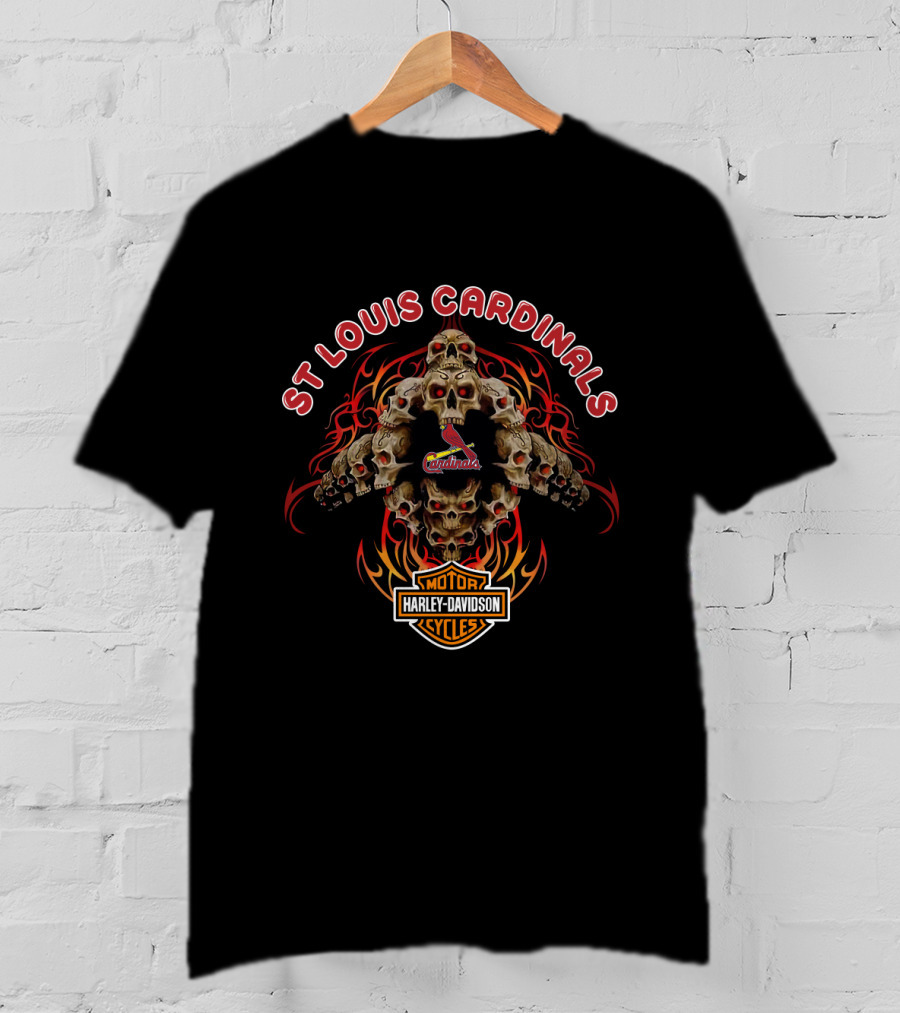 St Louis Cardinals Harley Davidson Skulls Motorcycle T-Shirt