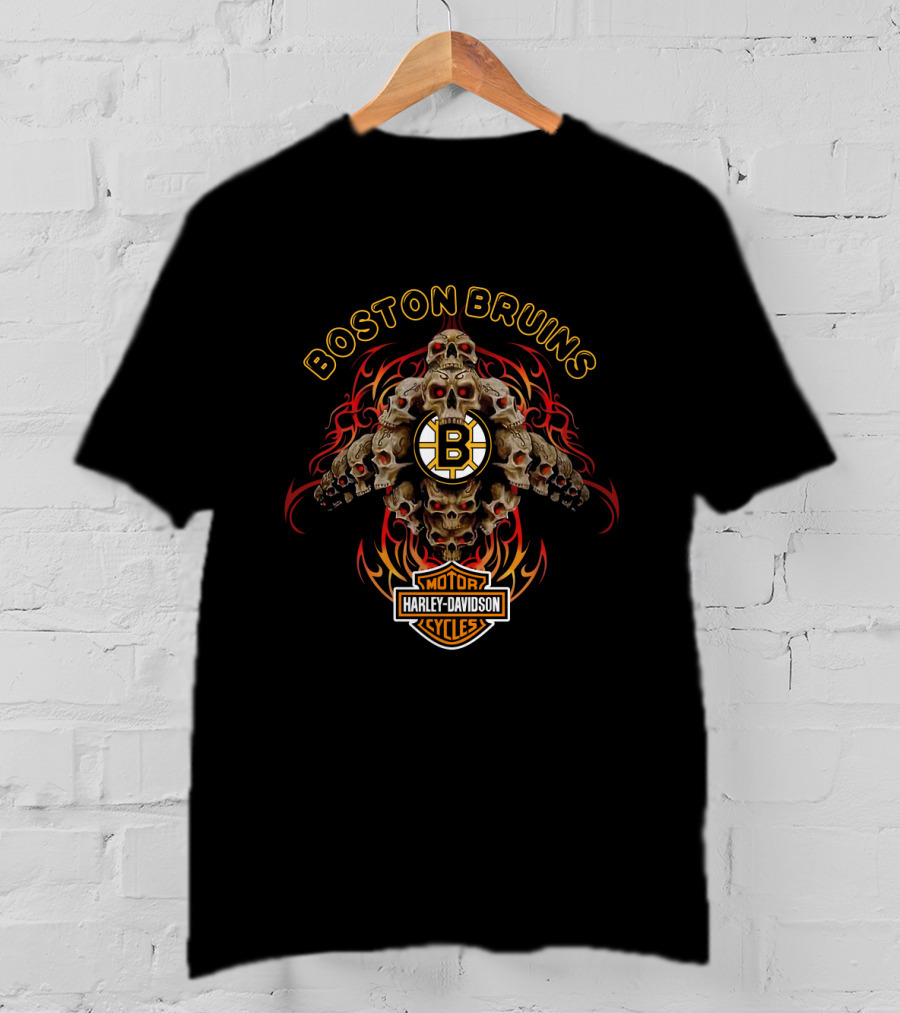 Boston Bruins Harley Davidson Motorcycles Skulls Flame T-Shirt