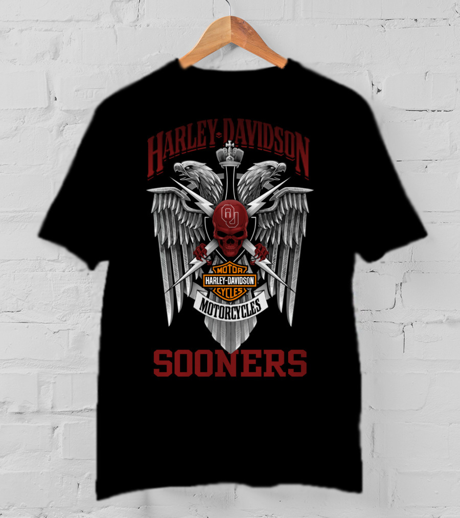 Harley Davidson Motorcycles Oklahoma Sooners Ou Skull Crest T-Shirt