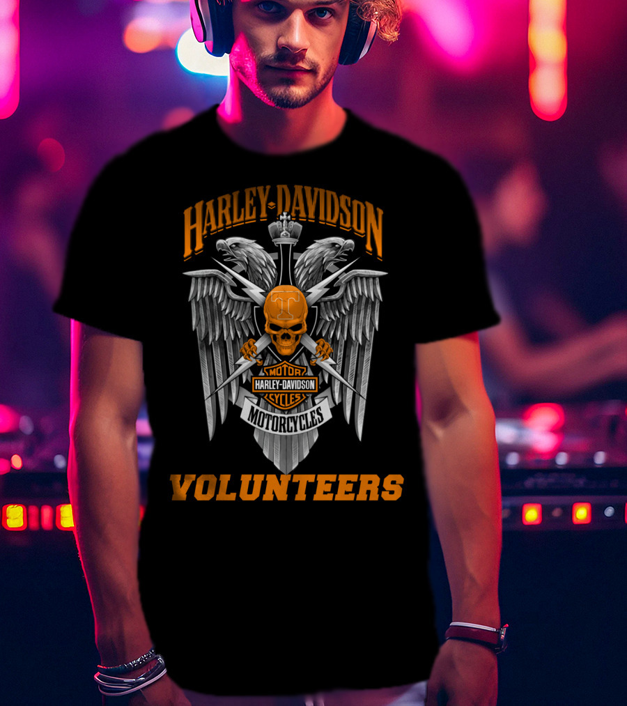 Harley Davidson Motorcycles Tennessee Volunteers Eagle Skull Shield T-Shirt