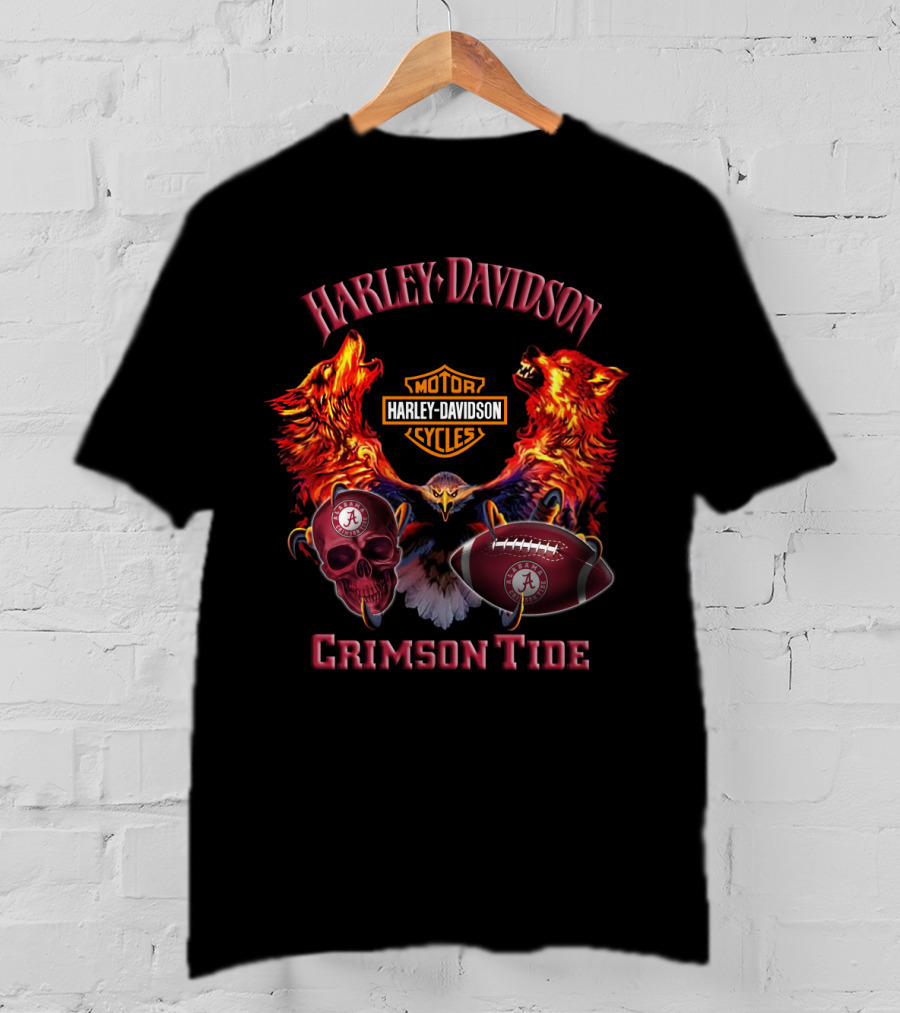 Harley Davidson Crimson Tide Motorcycle Alabama Football Wolves Eagle Skull T-Shirt