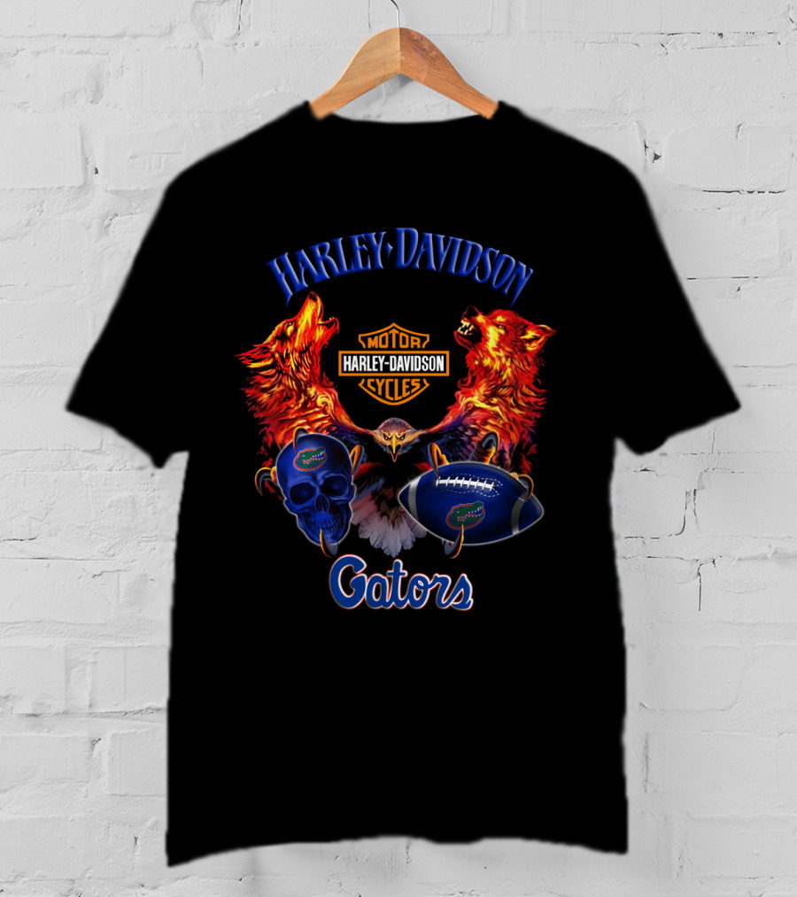 Harley Davidson Gators Florida Motorcycle Wolves Football Skull T-Shirt