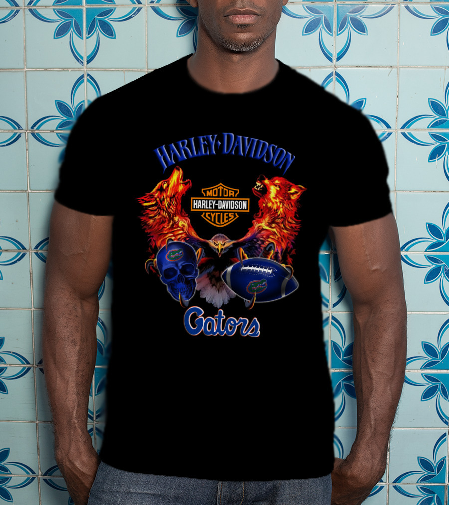 Harley Davidson Gators Florida Motorcycle Wolves Football Skull T-Shirt