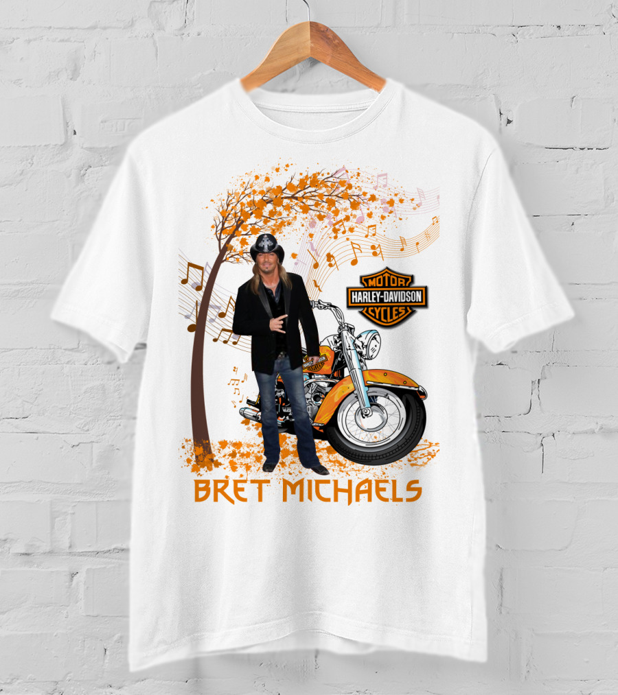 Bret Michaels Harley Davidson Motorcycles Musical Autumn Scene T-Shirt