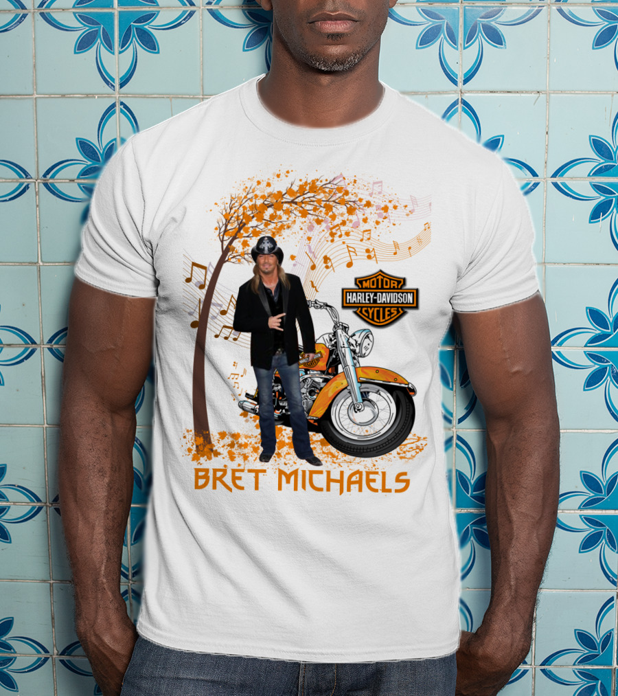 Bret Michaels Harley Davidson Motorcycles Musical Autumn Scene T-Shirt