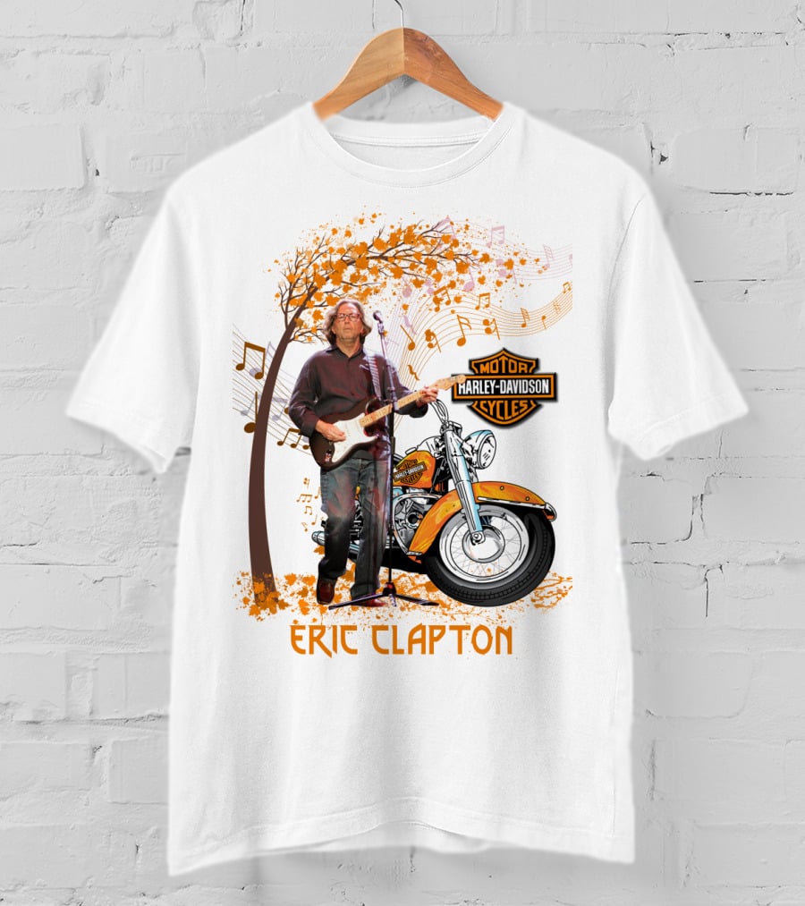 Eric Clapton Harley Davidson Guitar And Motorcycle Music Theme T-Shirt