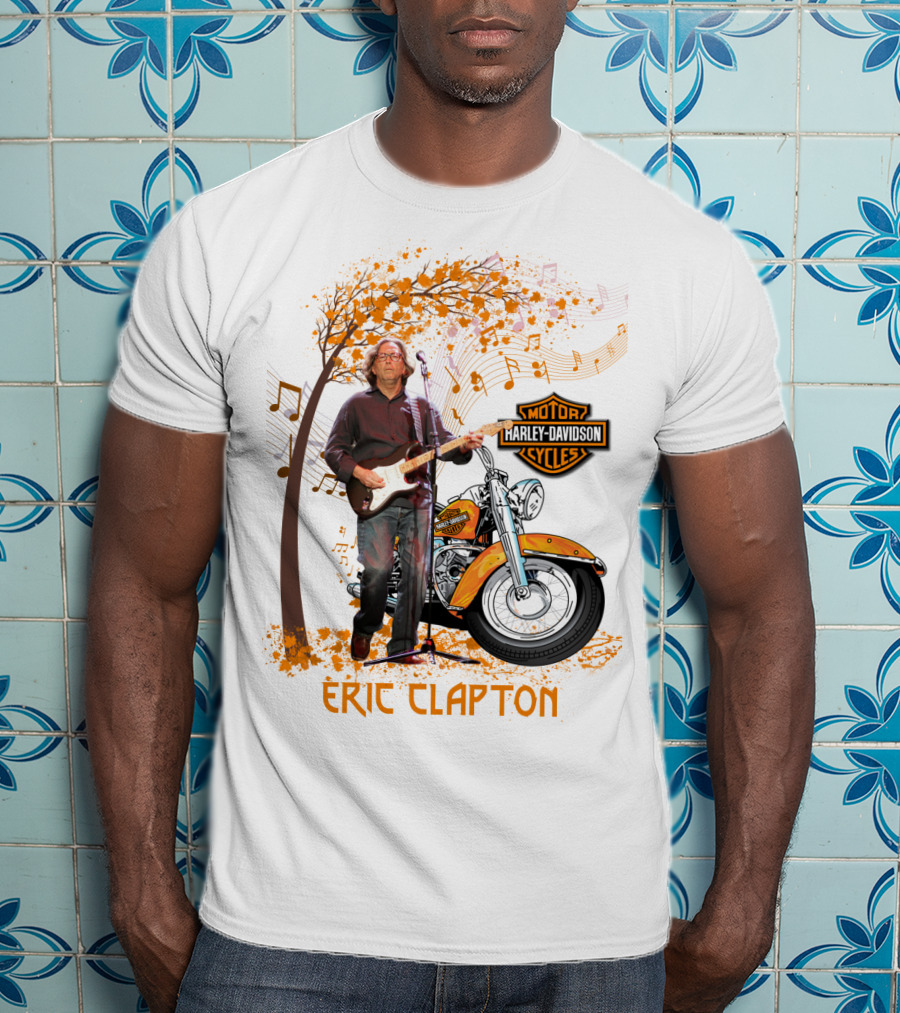 Eric Clapton Harley Davidson Guitar And Motorcycle Music Theme T-Shirt