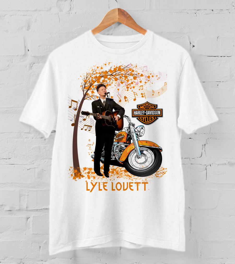 Lyle Lovett Harley Davidson Guitar Music Theme With Motorcycle And Notes T-Shirt