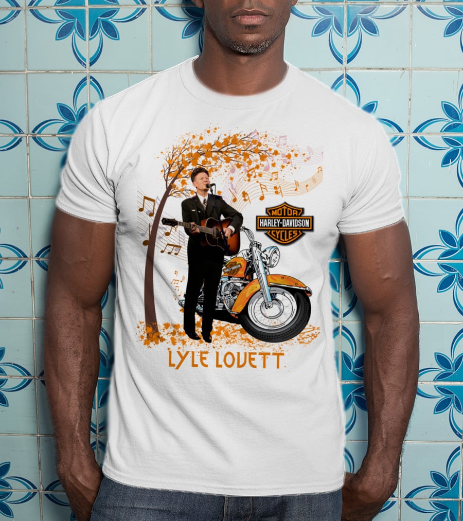 Lyle Lovett Harley Davidson Guitar Music Theme With Motorcycle And Notes T-Shirt